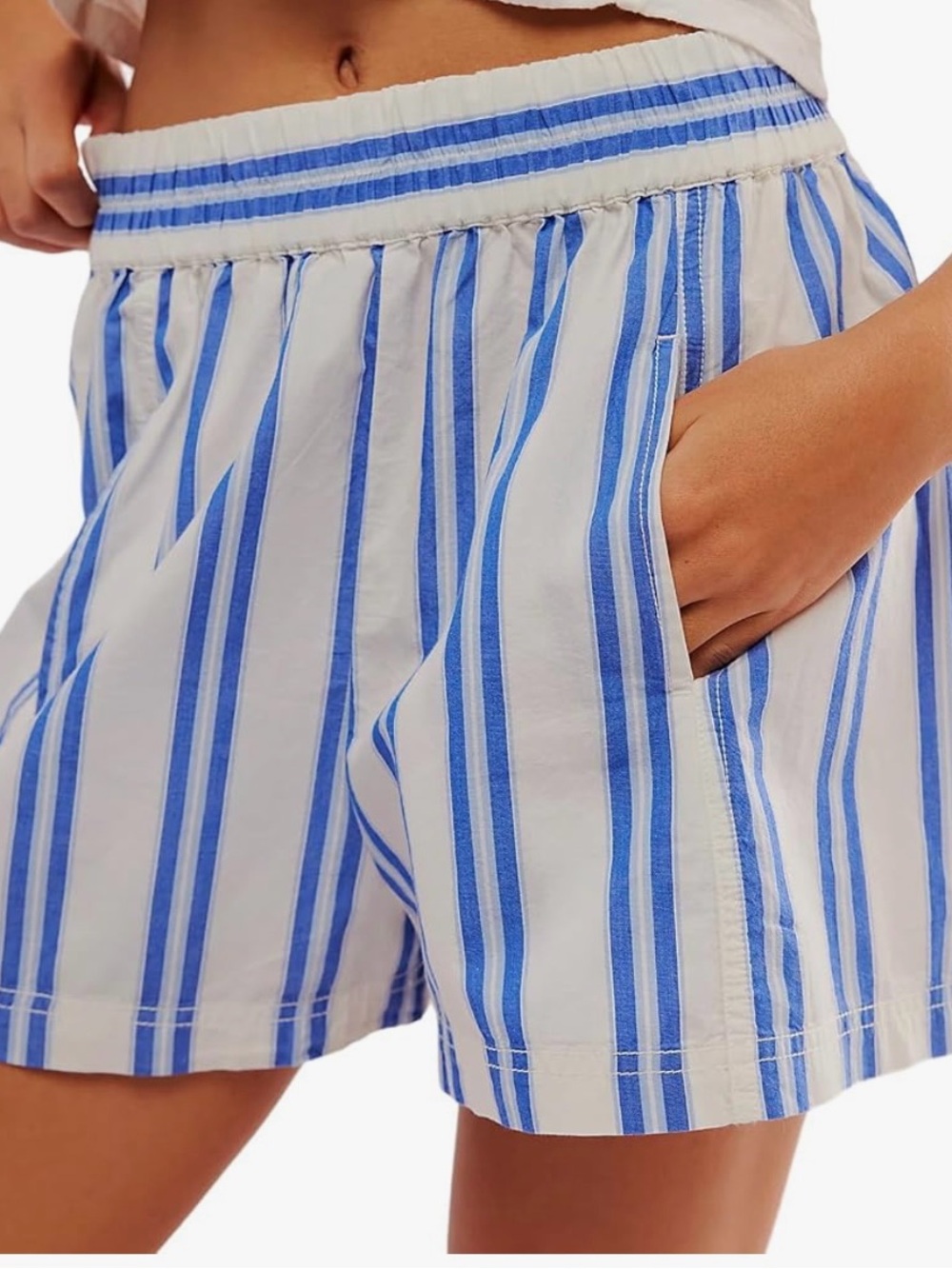 Blue Stripe Women’s Elastic-Waist Shorts